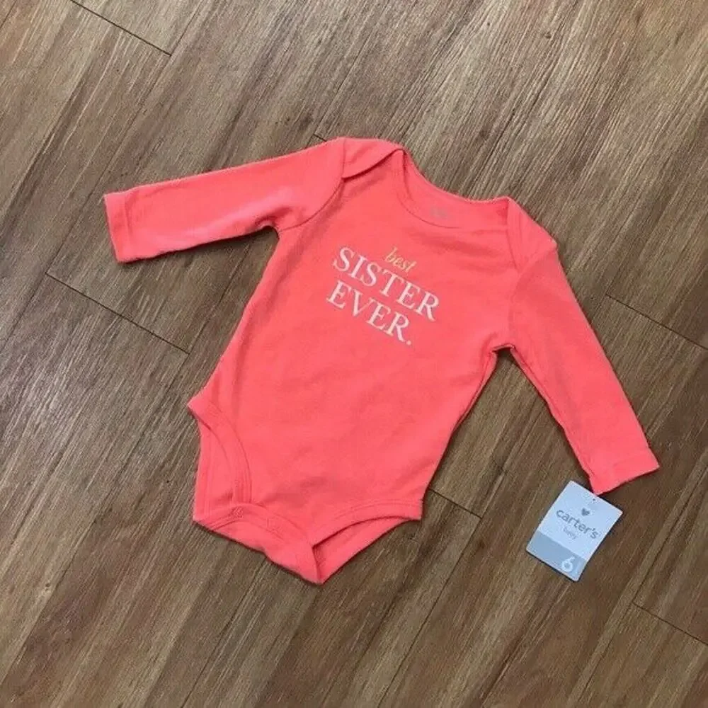 NEW NWT Carter's‎ Best Sister Ever Orange Bodysuit 6 mo